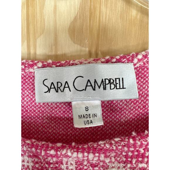 Sara Campbell Pink & White Tweed Shirt Size Small Blend Fringe Loop Trim - Picture 5 of 8